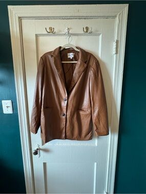 NA-ED Leather Brown Single-Breasted Blazer Jacket